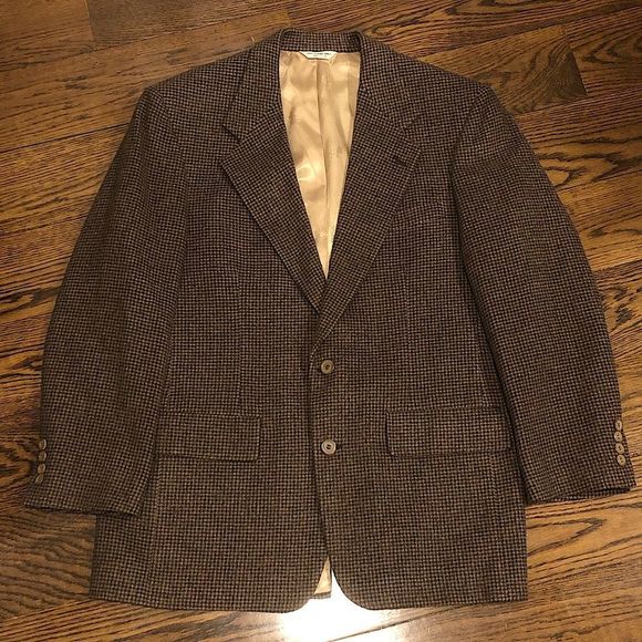SAKS FIFTH AVENUE Men’s Brown Black Houndstooth Camel Hair Blazer Sz 44R - Picture 5 of 16